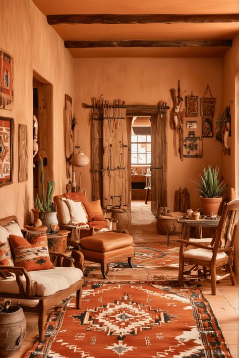 Living Room Designs Western Boho, Santa Fe Decor Southwest Style, Western Themed Living Room, South Western Living Room, Mexican Home Decor Living Room, Adobe House Interior, Southwestern Farmhouse Decor, Santa Fe Living Room, Southwest Decor Living Room