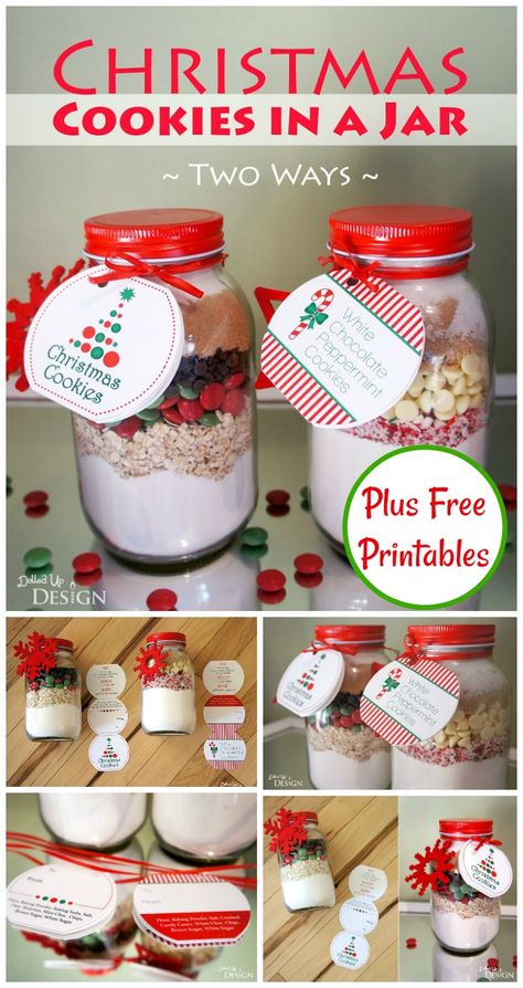 Christmas Cookies In A Jar, Free Printables Christmas, Mason Jar Cookie Recipes, Mason Jar Gifts Recipes, Diy Gifts For Christmas, Christmas Jar Gifts, Cookies In A Jar, Diy Gifts In A Jar, Mason Jar Christmas Gifts