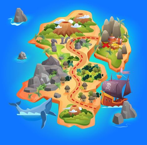 Premium Vector | Treasure game map, cartoon tropical island map showing road direction to pirate gold treasure Pirates Map, Island Cartoon, Cartoon Island, Map Cartoon, Treasure Games, Gold Treasure, Cartoon Map, Sea Map, Pirates Gold