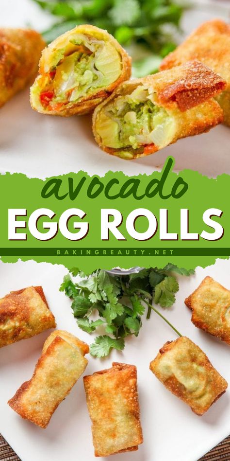 Impress your guests with this Avocado Egg Rolls recipe! Creamy avocado wrapped in a crispy shell, these egg rolls taste like deep-fried guacamole. The perfect easy appetizers for a party! Fried Guacamole, Fried Avocado, Gameday Food, Avocado Egg Rolls, The Cheesecake Factory, Avocado Fries, Crowd Pleasing Appetizers, Egg Roll Recipes, Tailgate Food