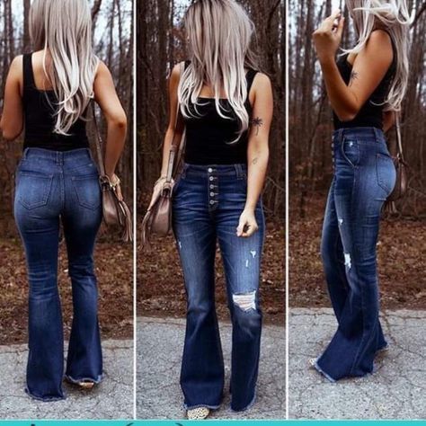 Love The Look!! Now In Stock!! Please Correlate Size To Pics Above Flair Jeans, Cute Country Outfits, Western Style Outfits, Western Outfits Women, Moda Jeans, Mode Casual, Flared Pants, Country Outfits, Pants Jeans