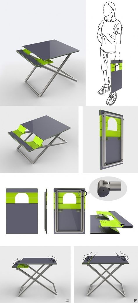 Foldable Tables are commonplace. We’ve seen loads of them. So are foldable chairs. This, however, is a first. The Shoulin Chair combines a seat and the worktable into one foldable wonder. #Table #Furniture #YankoDesign Portable Furniture Design, Hybrid Furniture, Foldable Tables, Homework Desk, Small House Furniture, Convertible Desk, Portable Furniture, Salon Styling Chairs, Foldable Furniture