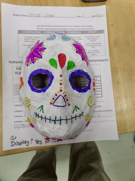 Here is just a sample of the fun Sugar Skull masks we made.  The kids loved it!  I will post more examples and my lesson plan soon. ... Sugar Skull Masks, School Art Ideas, Middle School Art Teacher, Halloween Art Lessons, Skull Masks, Class Art Projects, 7th Grade Art, Halloween Art Projects, 8th Grade Art