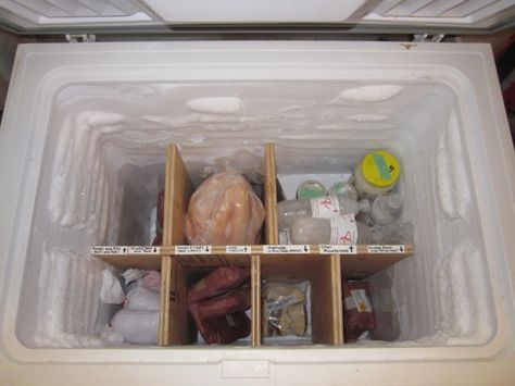 Organize a Chest Freezer once and for all! You know what happens when something lands at the bottom of a chest freezer?  It never gets seen again!  This has happened to me so many times!  Meat with freezer burn, unidentifiable soups without labels, and frozen veggies that are half open and filled with ice. Organizing … Deep Pantry Organization Ideas, Chest Freezer Storage, Deep Freezer Organization, Deep Pantry Organization, Chest Freezer Organization, Plastic Milk Crates, Deep Pantry, Organize Life, Deep Freezer