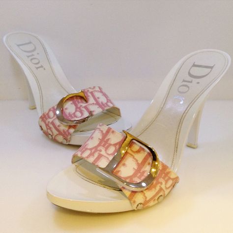 Low Dior Heels, Dior White Heels, Pink Dior Heels, Pink Designer Heels, 2000s Heels, Christian Dior Heels, Dior Heels, Pink Dior, Chanel Heels