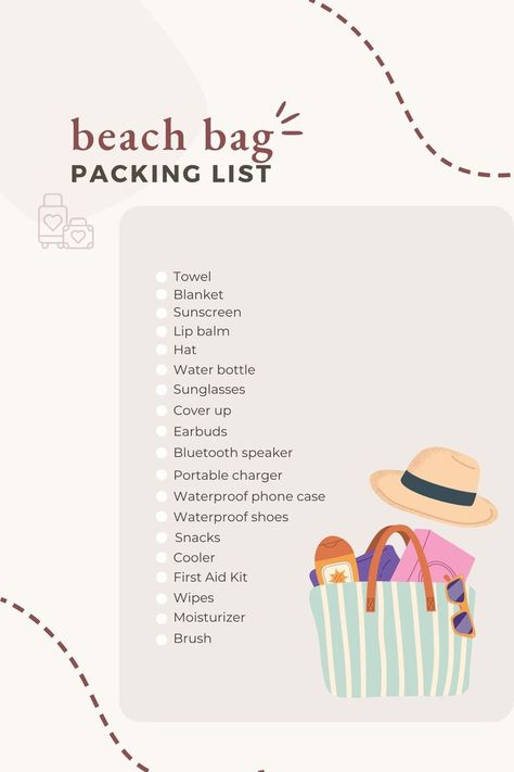 Beach bag packing list Emergency Kit For Girls, Beach Travel Essentials, Bag Packing List, Beach Vacation Packing, Emergency Essentials, Beach Bag Essentials, Airport Aesthetic, Bag Packing, Vacation Packing