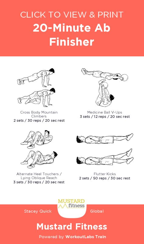 20-Minute Ab Finisher – free 20-min abs workout shared by MustardFitness via #WorkoutLabsTrain Ab Finisher Workout, Ab Finisher, 20 Min Ab Workout, Bodybuilding Woman, 20 Min Workout, Workout Labs, Denise Austin, Reps And Sets, Ab Work