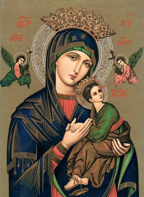 Our Lady of Perpetual Help, Traditional Image Mother Mary Wallpaper, Virgin Mary Picture, Virgin Mary Painting, Mother Mary Pictures, مريم العذراء, Catholic Wallpaper, Jesus Mother, Mother Mary Images, Images Of Mary