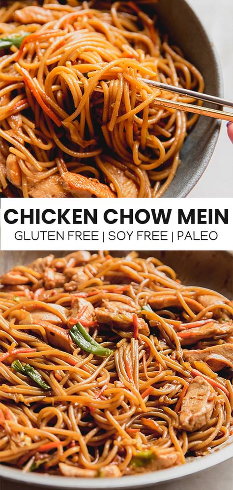 Dairy Free Red Meat Free Recipes, Gluten Free Chicken Lo Mein Recipe, Paleo Chow Mein, Celiac Meal Prep, Gluten Free Chicken Chow Mein, Soy Free Chinese Recipes, Soy And Gluten Free Recipes, Lactose Gluten Free Recipes, Chicken Recipes Gluten Free Dairy Free