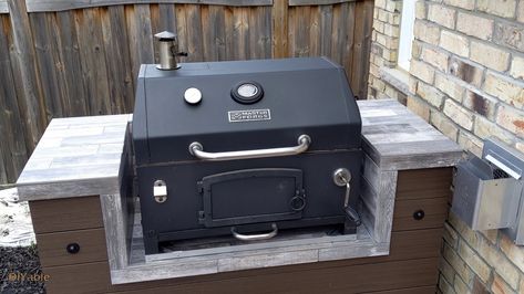 This is #Timbertech #Azek Deck series on how to build a charcoal BBQ grilling station for your deck, it will work on wooden deck or Trex composite. Don't burn your deck, build a proper grilling station! Building an exterior countertop with tiles can be challenging, because tiles and grouts cracking is one of the issues people are facing, I will share some tips on how to prevent this. There are some good information if you are planning to build a deck yourself. I hope I can inspire more people to Charcoal Grill Station, Diy Charcoal Grill, Diy Charcoal, Grilling Station, Grill Cart, Grill Station, Wooden Deck, Custom Decks, Charcoal Bbq