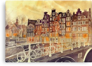 Amsterdam Canvas Print Holland Art, Amsterdam Art, Watercolor Architecture, I Amsterdam, Architecture Landmark, Architecture Painting, Cityscape Painting, Florida Keys, Architecture Drawing