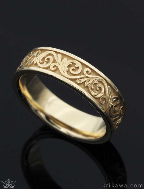 Western Floral Eternity Wedding Band in yellow gold! A touch of nature with a stylized infinity symbol that wraps around the band, this band is perfect for him or her or get a matching set in your choice of precious metal! Frog Wedding, Carved Wedding Ring, Floral Wedding Band, Types Of Wedding Rings, Eternity Symbol, Cheap Diamond Rings, Dream Rings, Plain Gold Ring, Wedding Ring Styles