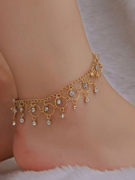 Anklets Aesthetic, Jóias Body Chains, Rhinestone Anklet, Anklets Indian, قلادات متدلية, Cute Anklets, Anklet Designs, Ankle Jewelry, Women Anklets