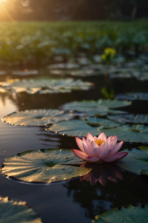 Sunrise around a lotus pond with om written on the lo 2 Lotus Pond Photography, Lotus In Water, Lotus Flower Aesthetic, Gouache Reference, Lotus Lake, Lotus Pond, Tattoos Ideas, Work Ideas, Flowers Photography