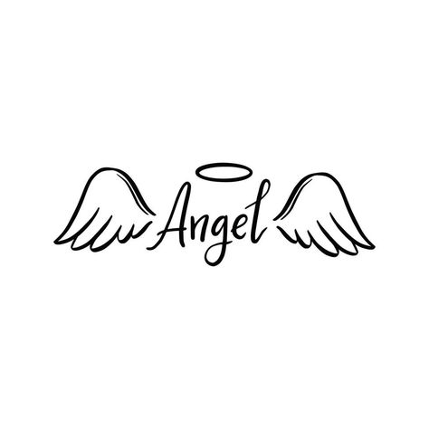 Tattoo Banner, Halo Tattoo, Angel Wings Drawing, Angel Bebe, Text Drawing, Paw Tattoo, Angel Wings Tattoo, Wings Drawing, Text Tattoo