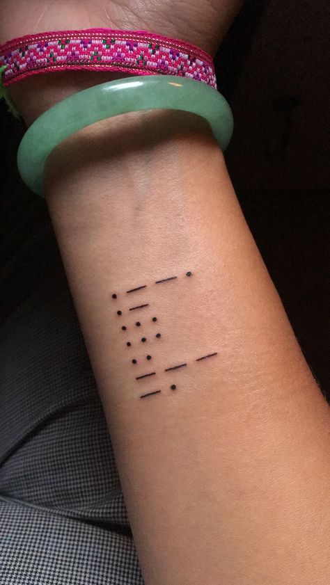 Passion in morse code Morris Code Tattoo Ideas, Moris Code Tattoo, Passion Tattoo Ideas, Morse Code Tattoo Ideas, Morse Code Tattoos, Braille Tattoo, Simbols Tattoo, Code Tattoo, Infinity Tattoo With Feather