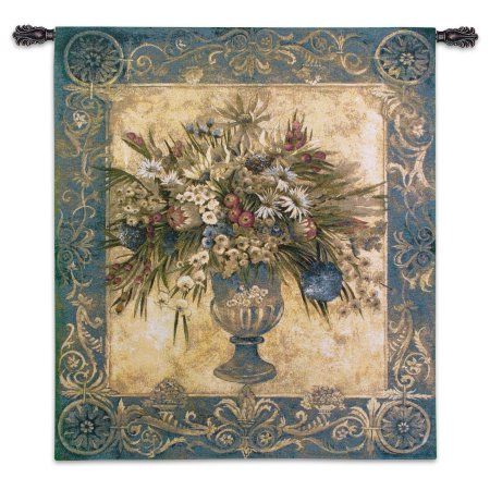 FineArtTapestries 2918-WH Tuscan Urn Cerulean Wall Tapestry, Multicolor Style Toscan, Tuscan Design, Entry Ways, Art Tapestry, Tuscan Decorating, Hanging Flower Wall, Tuscan Style, Floral Tapestry, Tapestry Wall