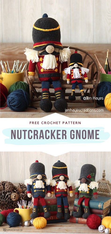 Crochet Nutcracker Gnome Nutcracker Gnome Crochet, Nutcracker Amigurumi Pattern Free, Crochet Holiday Gnomes, Crochet Nutcracker Free Pattern Christmas, Nutcracker Crochet Pattern Free, Crocheted Gnomes Pattern Free, Crochet Nutcracker Pattern Free, Crochet Nutcracker Pattern, Free Crochet Gnome Pattern Amigurumi