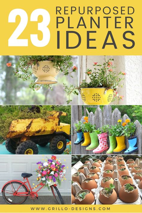 Clever planter ideas - Browse this awesome collection of repurposed and DIY planters for your home and garden. Be inspired by creativity! Repurposed Planter Ideas, Cheap Planters, Repurposed Planter, Unusual Planter, Upcycled Planter, Creative Planter, Planter Bags, Window Plants, Upcycle Garden