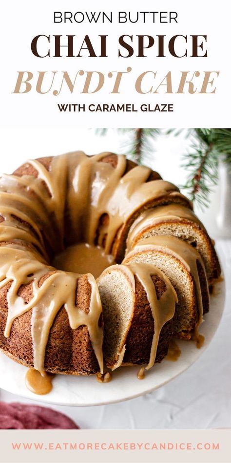 Chai Glaze Recipe, Fall Flavor Bundt Cake, Chai Bundt Cake Recipe, Brown Butter Bundt Cake, Spice Cake Recipes Bundt, Spice Bundt Cake Recipes Fall, Chai Spice Bundt Cake, Autumn Bundt Cake Recipes, Chai Pound Cake