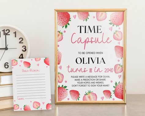 First Bday Time Capsule, Time Capsule 1st Birthday, Time Capsule Ideas First Birthday, 1st Birthday Time Capsule Ideas, First Birthday Time Capsule Ideas, Berry First Birthday Backdrop, Time Capsule Ideas, Time Capsule First Birthday, First Birthday Activities