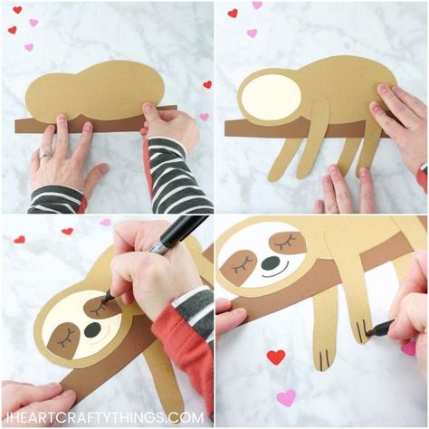 The Most Adorable Sloth Craft You've Ever Seen | I Heart Crafty Things Sloth Craft, Valentine Paper Crafts, Valentines Bricolage, Crafts Birthday, Sloth Birthday, Reindeer Craft, Sloth Gift, Diy Bricolage, Animal Crafts For Kids