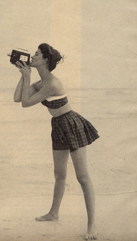 shutterbug on the beach | From Charm Magazine June 1955. | Flickr Vintage Beach Photos, Mix Media, Vintage Beach, Vintage Summer, Beach Photos, The Beach, Bible, Magazine, Media