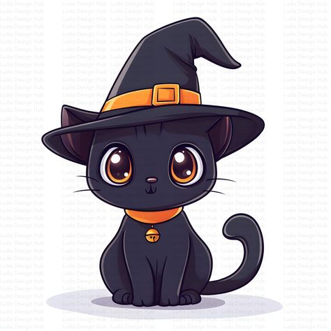 Cute Animal Illustration Art, Kawaii Halloween Drawings, Cute Halloween Clip Art, Cute Doodle Art Kawaii, Doodle Art Halloween, Cute Kawaii Eyes, Halloween Cute Drawings, Cute Black Cat Drawing, Halloween Illustration Cute