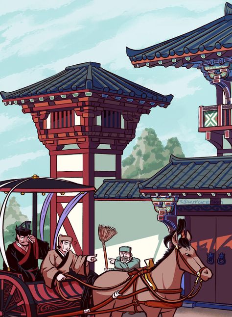 Han Dynasty Architecture, Asian Architecture, Medieval Life, Han Dynasty, Chinese History, Horse Carriage, Game Concept Art, Chinese Architecture, Japanese Architecture