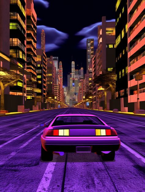 car and city inspired by old video game graphics Created by Menteverse. Do not use or reproduce without permission. Nostalgic Games Aesthetic, Old 3d Games Aesthetic, Ps2 Graphics Aesthetic, 80s Video Game Aesthetic, 2000s Video Game Aesthetic, Old Games Aesthetic, 2000s Video Games, Vintage Video Games Aesthetic, Electro Aesthetic