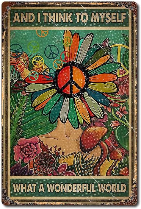 Peace Sign Art Hippie, Sunflower Girl, Hippie Posters, Peace Poster, World Poster, Peace Sign Art, Hippie Room Decor, Hippy Room, Funny Home Decor