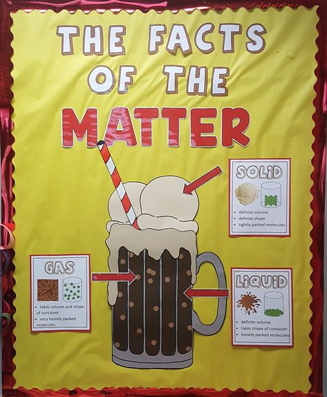 Root beer float states of matter bulletin board States Of Matter Bulletin Board Ideas, States Of Matter Project Ideas, Matter Bulletin Board Science, States Of Matter 3rd Grade, States Of Matter Bulletin Board, Science Classroom Ideas Elementary, Middle School Science Classroom Ideas, Science Bulletin Board Ideas, States Of Matter Anchor Chart