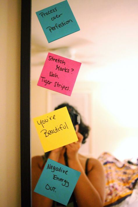 Post-It Affirmations On My Mirror As A Daily Reminder Daily Affirmations On Mirror, Affirmation Post It Notes, Post It Notes On Mirror, Sticky Notes Photography, Inspirational Things To Write On Your Mirror, Alzheimers Aesthetic, Post It Note Affirmations, Mirror With Sticky Notes, Post It Mirror