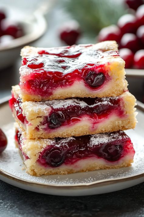 Cherry Kuchen Bars, Cherry Pie Bars With Fresh Cherries, Cherry Pie Filling Cookies, Cherry Cheesecake Bars Recipes, Christmas Cherry Cheesecake Bars, Dessert With Cherry Pie Filling, Christmas Cherry Bars, Desserts With Cherry Pie Filling, Cherry Bars Recipe