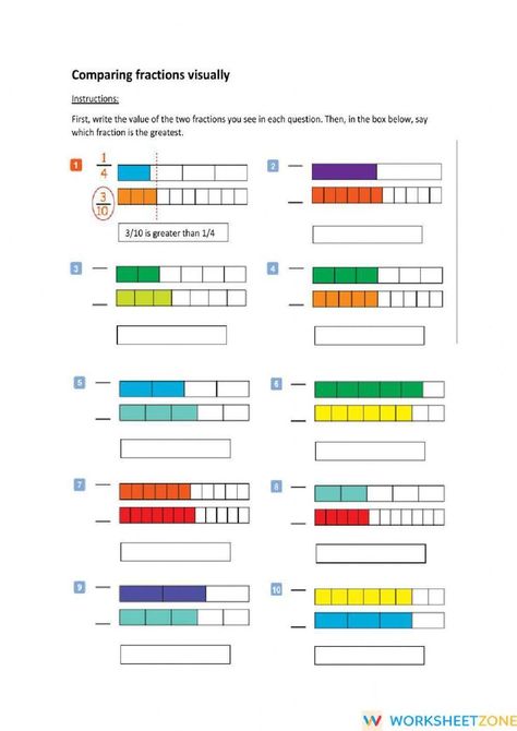 Comparing fractions visually. Download the PDF file and try the interactive worksheet at the link above! #math #comparison #fractions #mathematics #freeprintables #worksheet Letter Blends, Comparing Fractions, Math Tutorials, Absolute Value, Math School, Fractions Worksheets, Science Worksheets, Math Worksheet, Student Teaching