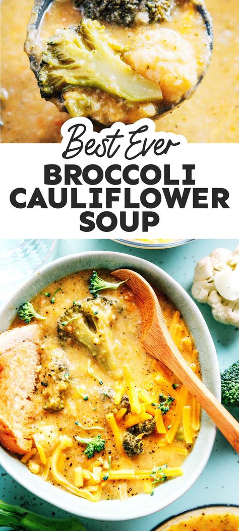 Cauliflower And Broccoli Cheese Soup, Cauliflower Broccoli Soup Recipes, Cauliflower Broccoli Cheddar Soup, Brocolli Cauliflower Soup Healthy, Broccoli Soup In Bread Bowl, Skinnytaste Broccoli Cheese Soup, Broc Cauliflower Soup, Taste Of Home Cauliflower Soup, Healthy Broccoli Cauliflower Soup