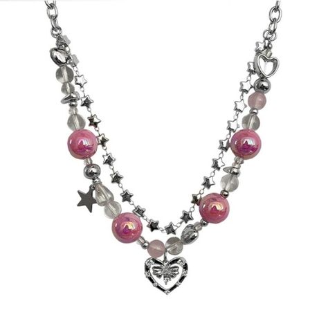 Star Chain Necklaces Heart Pendant Necklace Acrylic Bead Clavicle Chain Gift Features: Make a statement with this eye-catching double layered pendant necklace featuring a colorful beaded. Crafted from a combination of acrylic bead alloy this necklace boasts both durability and style. Perfect for fashion forward individuals who want to add some flairs to their everyday look or make a statement on a special occasion. Whether dressing up for a night out or adding a popular of color to a casual outfit, this necklace is versatile enough to be worn in any setting. Elevates your jewelry collection with this unique and fashionable accessory that is sure to turn heads and spark conversation. Specifications: Material:Alloy+Acrylic Package Includes: 1 Piece Heart Pendant Necklace note: Please allow 1 Shifting Clothes, Agejo Gyaru, Chains Aesthetic, Trashy Outfits, Necklace Aesthetic, Layered Beaded Necklaces, Heart Choker Necklace, Necklace Layered, Aesthetic Jewelry