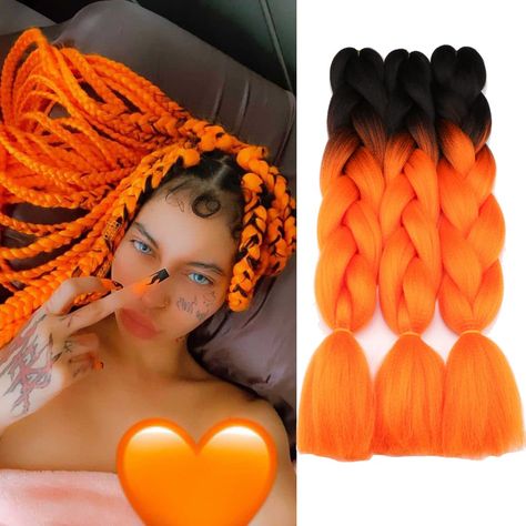 PRICES MAY VARY. Quantity:3packs/Lot Ombre Color Jumbo Braiding Hair,95g-100g/Pack .For full head, 5-6 packs are needed ,Depending on hair style you want Material:High Temperature Heat-Resistant Fiber Synthetic Hair, Soft and Tangle Free, Hold The Texture Well. Length: Fold Length 24 Inch,48 Inch Total From end to end, Gives You more chance to diy your hairstyle. Usage:Twist for Braid,Box Braid,Marley Braid,Dreadlock,Senegalese Twists Weight : Crochet Braids 100g/pack , 300g/lot Ombre Color Synt 6 Jumbo Box Braids, Orange Braids, Marley Braid, Marley Braids, Jumbo Braiding Hair, Senegalese Twists, Jumbo Box Braids, Hair Pack, Jumbo Braids