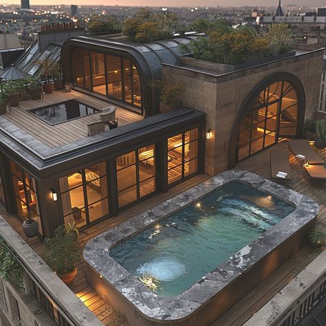 Dive into the opulent ambiance of this Boutique Hotel Residence in the heart of Paris. Featuring Art Deco elegance, a rooftop infinity pool, and urban roof garden, this 6,000 sq ft space offers six luxurious bedrooms. Share your thoughts on this urban oasis in the City of Light. Join the conversation and follow for more luxurious lifestyle inspiration! 🌆🇫🇷 #ArtDecoLuxury #ParisianParadise #BoutiqueHotelResidence #dreamhomeinspiration #luxuryliving #luxurydesign Hotel Rooftop Design, Luxury Penthouse Exterior, Penthouse Outside, Luxury Hotel Aesthetic, Rooftop Bedroom, Penthouse Architecture, Penthouse Exterior, Paris Penthouse, Luxury Rooftop