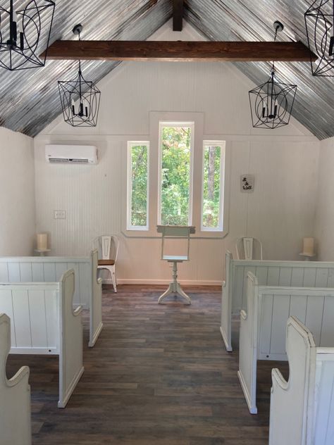 Quinlan, Texas private Chapel Church Converted To Home, Woodland Chapel, Tiny Chapel, Chapel Conversion, Private Chapel, Chapel Ideas, Chapel In The Woods, Church Conversions, Little White Chapel