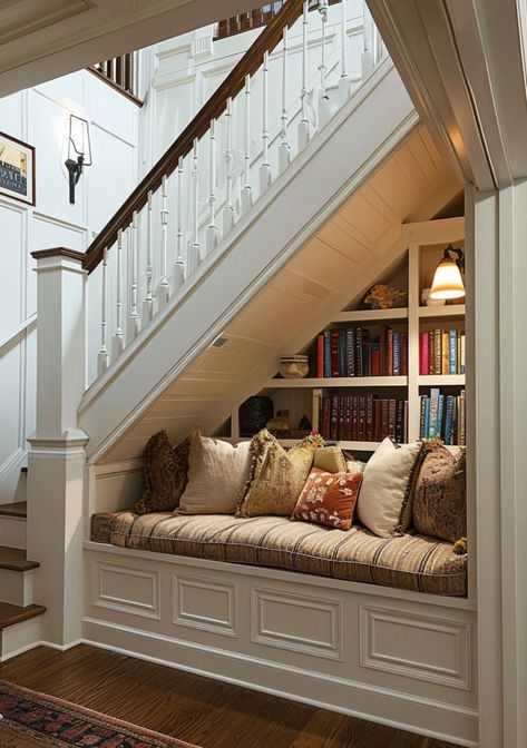 Under Stairs Nook, Stair Nook, Reading Spot, Under The Stairs, Nook Ideas, Concept Ideas, Understairs Storage, Cozy Reading, Dream House Interior