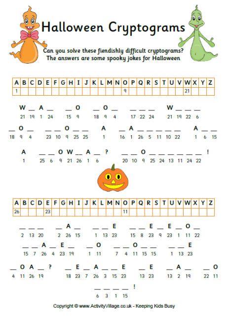 Halloween Esl Printables, Halloween Cryptogram, Activity Village, Halloween Lesson, Halloween Puzzles, Halloween Jokes, Halloween Worksheets, Halloween Classroom, Halloween Math