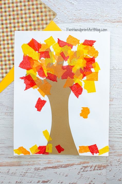 Fall Handprint Crafts, Hand Print Tree, Fall Crafts For Toddlers, Prek Crafts, September Crafts, Preschool Crafts Fall, November Crafts, Tissue Paper Crafts, Fall Arts And Crafts