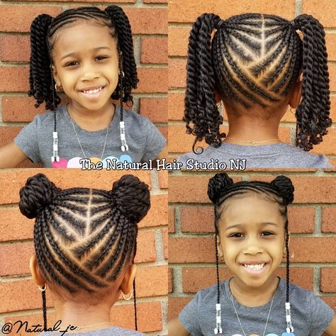 Which do you prefer. . . .Pigtails OR Buns?? This client did choose one. No added hair! #Natural_jc #TheNaturalHairStudioNJ #HairbyJennifer… Wedding Hair Extensions, Toddler Braided Hairstyles, Toddler Braids, Lil Girl Hairstyles, Kid Braid Styles, Natural Hairstyles For Kids, Girls Natural Hairstyles, Black Kids Hairstyles