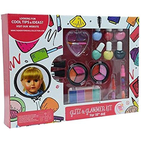 PRICES MAY VARY. Includes: 7 Brushes, 6 Colors Blush, 4 Colors Eyeshadow, 5 Colors Lipstick, 3 Colors Lip Gloss, 3 Makeup Remover, 6 Colors Nail Polish and a Cape for the doll (Doll NOT Included) Beautify Your Little Princess Doll with this Play Makeup Kit. New York Doll Collection Makeup Accessory Kit. - Includes Dress Cape for 18 Inch Dolls The New York Doll Collection focuses on the need of the kids and safety measures. This makeup kit is made with BPA free, hypoallergenic and nontoxic materi Makeup Toys, Pretend Makeup, Play Makeup, Dress Cape, Kids Pretend Play, Glitter Lip Gloss, Cosmetic Sets, Doll Makeup, Doll Set