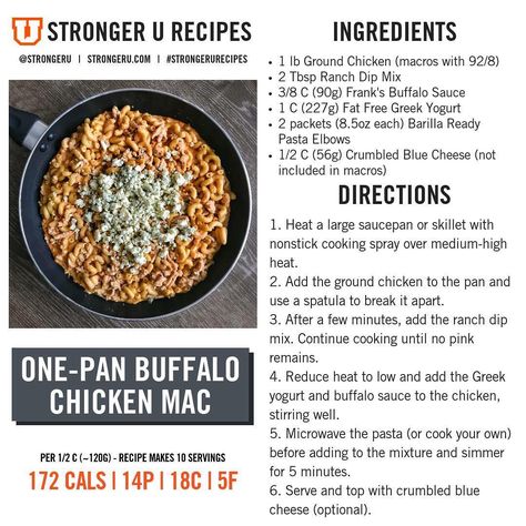 "Diet". Different. on Instagram: “Ohhh yes 🙌 to this buffalo chicken mac! Give this one a go this week. You won’t be disappointed 😊” Macro Ideas, Macro Foods, Macro Eating, Nutritional Plan, Mason Woodruff, Delish Dinners, Buffalo Mac And Cheese, Alkaline Diet Benefits, Macro Tracking