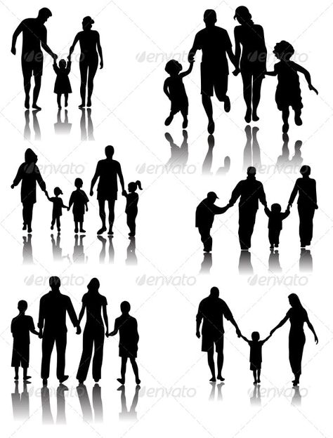 Family Siluet Tattoo Design, Shadow People Tattoo, Family Silhouette Art, Family Tattoos For Men, Silhouette Family, Father Tattoos, Bauch Tattoos, Family Tattoo Designs, Family Vector