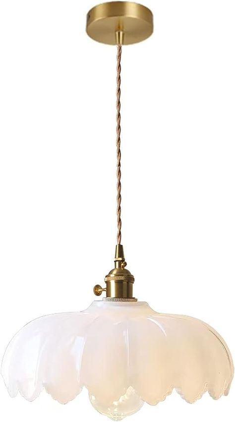 LOTREE Milk White Glass Pendant Light Fixtures Medium 9.8 Inches Lampshade Gold Brass Finish and Switch Vintage Pendant Ceiling Lamp Copper Pendant Lighting (Milk White) - Amazon.com Milk Glass Pendant Light, Cottage Lighting, Hanging Pendant Lamp, Suspension Vintage, Pendant Ceiling Lamp, Glass Lamp Shade, Copper Pendant, Vintage Pendant, Copper Pendants