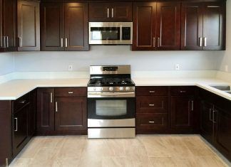 Espresso Kitchen Cabinets Color Schemes, Espresso Kitchen Cabinets, Espresso Kitchen, Brown Kitchen Cabinets, White Kitchen Tiles, Kitchen Improvements, Rta Kitchen Cabinets, Loft Kitchen, Online Kitchen Cabinets