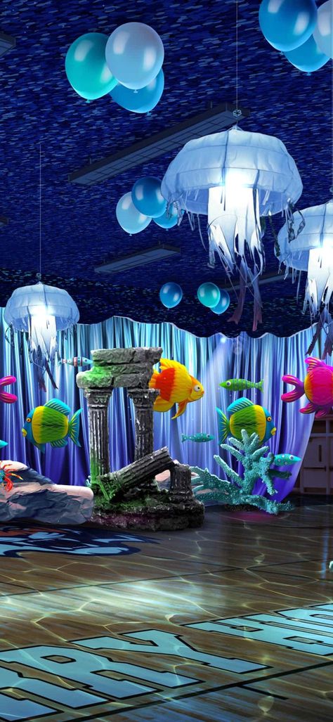 Homecoming Dance Themes, Homecoming Hallways, School Dance Themes, Ocean Vbs, School Dance Ideas, Homecoming Decorations, Homecoming Themes, Underwater Party, Under The Sea Decorations